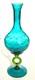 MCM Tuscany Italy Empoli Art Glass Blue Green Draped Vase Ring Stem Pedestal O