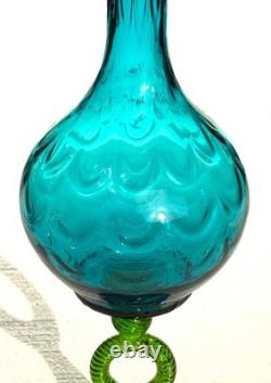 MCM Tuscany Italy Empoli Art Glass Blue Green Draped Vase Ring Stem Pedestal O
