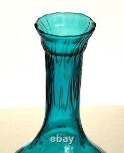 MCM Tuscany Italy Empoli Art Glass Blue Green Draped Vase Ring Stem Pedestal O