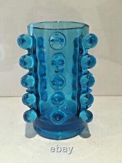 MID Century 70s Czech Sklo Union Rosice 5135 Blue Knobbly Glass Vase Pavel Panek
