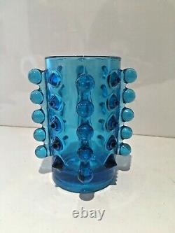 MID Century 70s Czech Sklo Union Rosice 5135 Blue Knobbly Glass Vase Pavel Panek