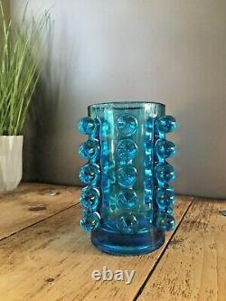 MID Century 70s Czech Sklo Union Rosice 5135 Blue Knobbly Glass Vase Pavel Panek