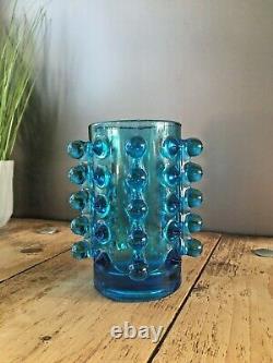 MID Century 70s Czech Sklo Union Rosice 5135 Blue Knobbly Glass Vase Pavel Panek