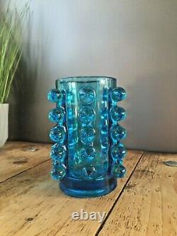 MID Century 70s Czech Sklo Union Rosice 5135 Blue Knobbly Glass Vase Pavel Panek