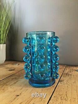 MID Century 70s Czech Sklo Union Rosice 5135 Blue Knobbly Glass Vase Pavel Panek