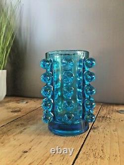 MID Century 70s Czech Sklo Union Rosice 5135 Blue Knobbly Glass Vase Pavel Panek