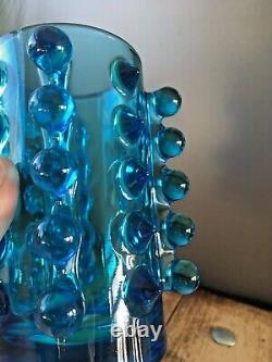 MID Century 70s Czech Sklo Union Rosice 5135 Blue Knobbly Glass Vase Pavel Panek