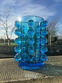 MID Century 70s Czech Sklo Union Rosice 5135 Blue Knobbly Glass Vase Pavel Panek