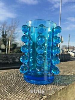 MID Century 70s Czech Sklo Union Rosice 5135 Blue Knobbly Glass Vase Pavel Panek