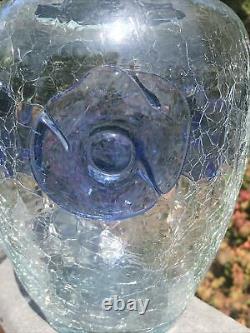 MID Century Modern Blenko Crackle Glass Vase With Applied Rosettes