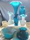 MNT+PERFVINTAGE50sFENTON GLASSSILVER JAMESTOWN BLUE OVERLAY13FANVASEONLY