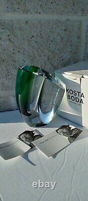 MODERN Art Glass Vase Kosta Boda MIRAGE Goran Warff Design Blue Green 6-1/8