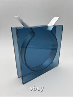 MOMA SQUARE RIBBON VASE BLUE GLASS DESIGNED BY PETER HEWITT Rare Blue Color