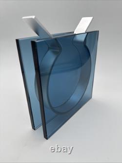 MOMA SQUARE RIBBON VASE BLUE GLASS DESIGNED BY PETER HEWITT Rare Blue Color