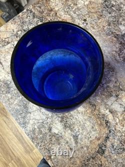 MONUMENTAL EXTRA LARGE HEAVY 14+Tall x 10Wide Vintage Glass COBALT BLUE Vase
