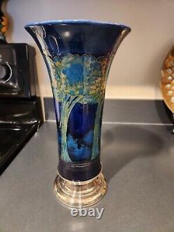 MOORCROFT Large MOONLIT BLUE Vase Silver plated mount 11 7/8 in. Tall BEAUTIFUL