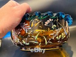 MOSER HARRACH 9.5SALAMANDER Blue/Topaz 1890s Antique Bohemian Glass Bowl