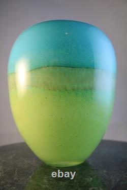 MURANO Art Glass VASE, Mid-Century Modern, Sommerso Layered Blue Green Ovoid
