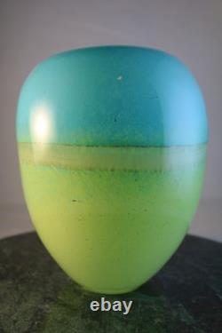 MURANO Art Glass VASE, Mid-Century Modern, Sommerso Layered Blue Green Ovoid