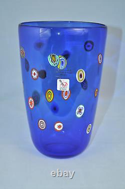 MURANO Art Glass Vase Cobalt Blue Murrine Gambaro & Poggi New