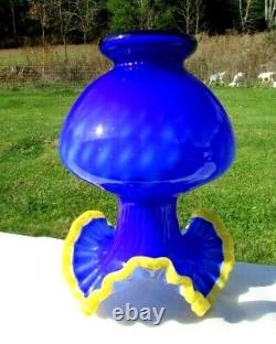 MURANO Blue Yellow Crest Diamond Optic Pitcher Vase 10.5H MINT