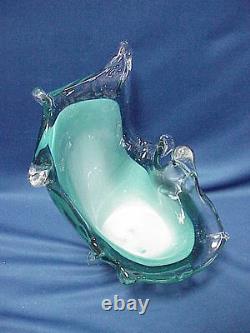 MURANO Turquoise Blue and White Splash Water Drop ART GLASS Vase Bowl Dish 11