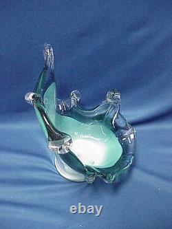 MURANO Turquoise Blue and White Splash Water Drop ART GLASS Vase Bowl Dish 11