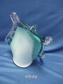 MURANO Turquoise Blue and White Splash Water Drop ART GLASS Vase Bowl Dish 11