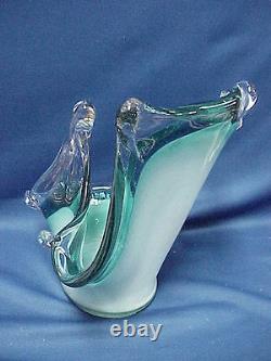 MURANO Turquoise Blue and White Splash Water Drop ART GLASS Vase Bowl Dish 11