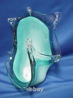 MURANO Turquoise Blue and White Splash Water Drop ART GLASS Vase Bowl Dish 11