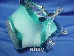 MURANO Turquoise Blue and White Splash Water Drop ART GLASS Vase Bowl Dish 11