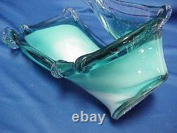 MURANO Turquoise Blue and White Splash Water Drop ART GLASS Vase Bowl Dish 11