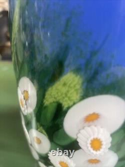 Mad Art Signed Glass Studio 2002 Blue Sky Daisy Floral Flower Vase Hand Blown