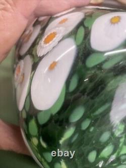 Mad Art Signed Glass Studio 2002 Blue Sky Daisy Floral Flower Vase Hand Blown