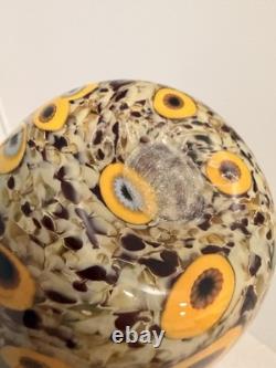 Mad Art Studios Signed Hand Blown Art Glass Vase Blue Yellow Floral Millefiori