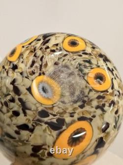 Mad Art Studios Signed Hand Blown Art Glass Vase Blue Yellow Floral Millefiori