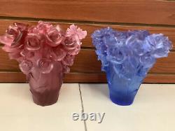 Magnificent Pair Of Pate De Verre Heavy Ombré Vases One Of Kind Signed France
