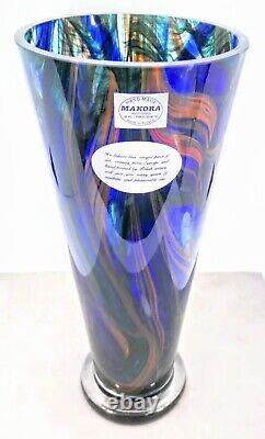 Makora Krosno Murano Style Hand Blown Streaked Glass Vase 12.7 Tall Poland Made