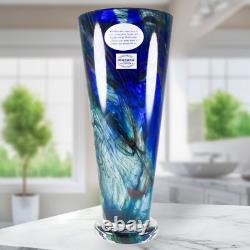 Makora Krosno Poland Hand Blown Cobalt Blue Swirls Tapered Art Glass Vase 12.75