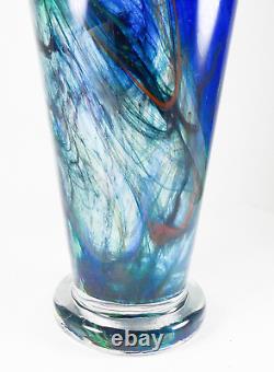 Makora Krosno Poland Hand Blown Cobalt Blue Swirls Tapered Art Glass Vase 12.75