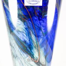 Makora Krosno Poland Hand Blown Cobalt Blue Swirls Tapered Art Glass Vase 12.75