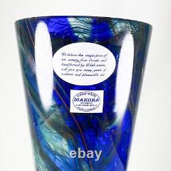 Makora Krosno Poland Hand Blown Cobalt Blue Swirls Tapered Art Glass Vase 12.75