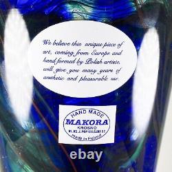 Makora Krosno Poland Hand Blown Cobalt Blue Swirls Tapered Art Glass Vase 12.75
