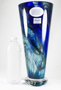 Makora Krosno Poland Hand Blown Cobalt Blue Swirls Tapered Art Glass Vase 12.75