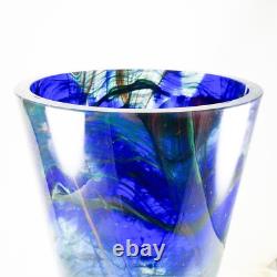 Makora Krosno Poland Hand Blown Cobalt Blue Swirls Tapered Art Glass Vase 12.75
