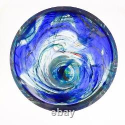 Makora Krosno Poland Hand Blown Cobalt Blue Swirls Tapered Art Glass Vase 12.75