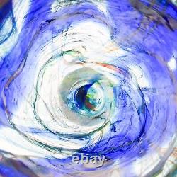 Makora Krosno Poland Hand Blown Cobalt Blue Swirls Tapered Art Glass Vase 12.75