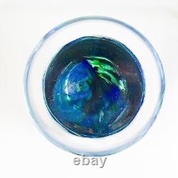 Makora Krosno Poland Hand Blown Cobalt Blue Swirls Tapered Art Glass Vase 12.75