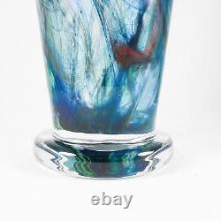 Makora Krosno Poland Hand Blown Cobalt Blue Swirls Tapered Art Glass Vase 12.75