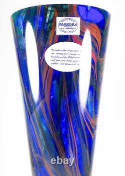 Makora Krosno Poland Hand Blown Multicolored Swirl Cobalt Blue Art Glass Vase